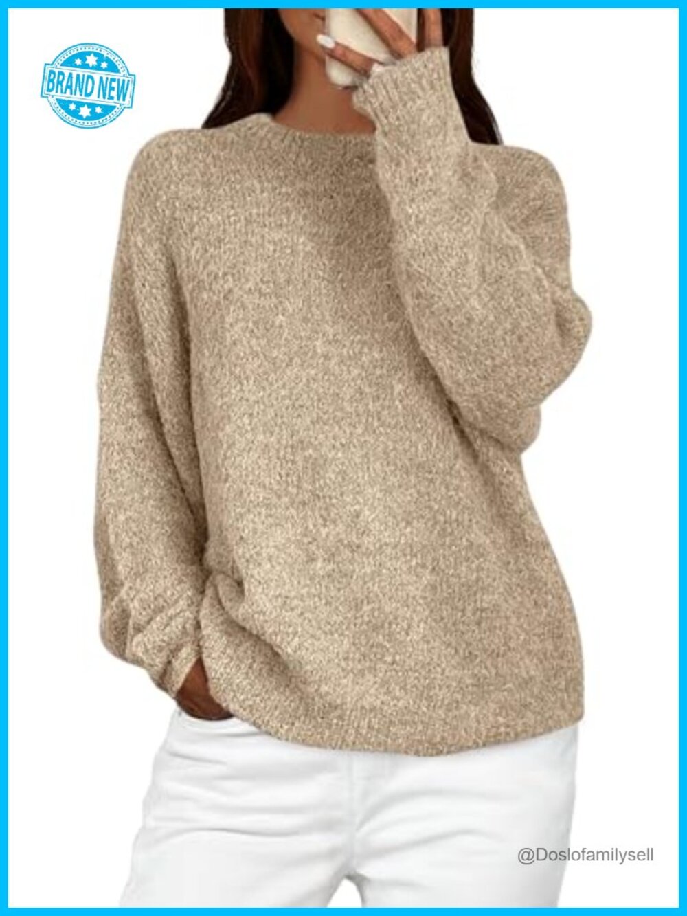 Womens Long Sleeve Crewneck Chunky Knit Pullover Sweater Loose Fit